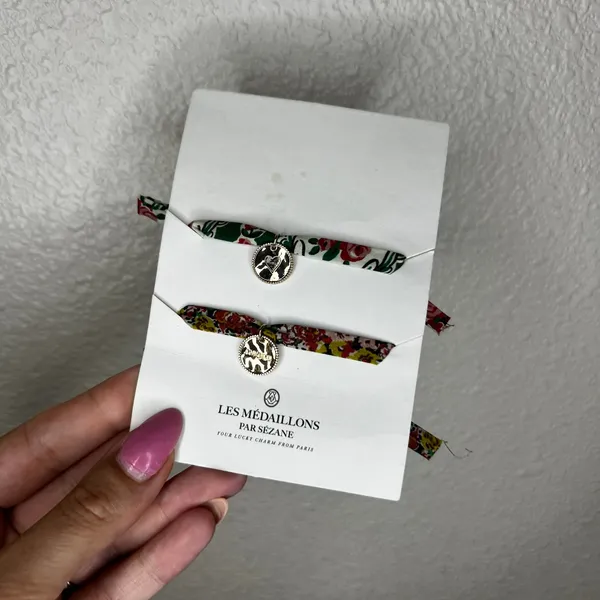 SÉZANE Floral Fabric Charm Bracelet Duo in Green and Multicolor SET TWO - Image 2