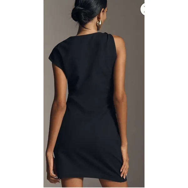 Anthropologie Asymmetrical Mini Dress Black Hardware Detail‎ Large LBD Modernist - Image 2