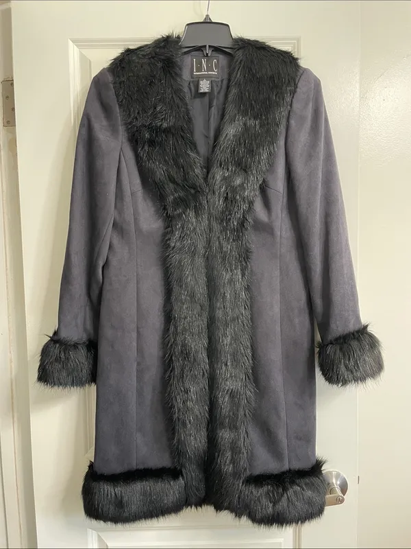 Vintage INC International Concepts Suede Penny Lane Fur Y2K Coat Large - Image 4