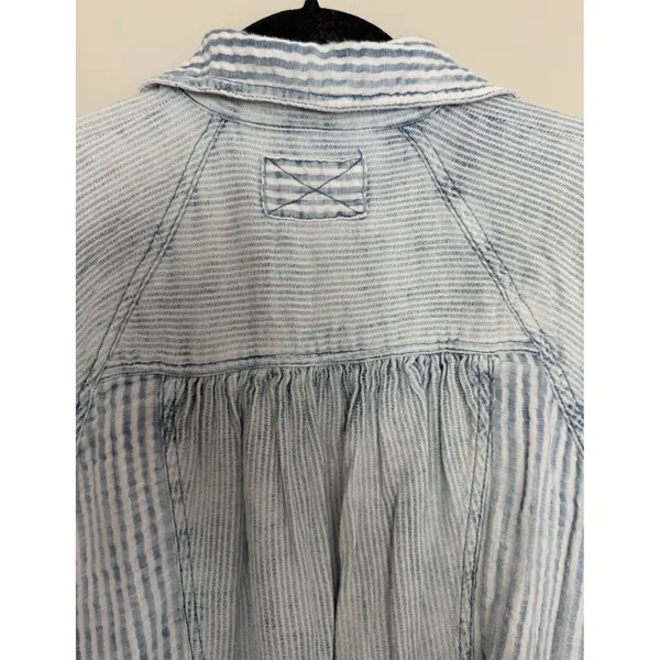 Free People We The Free Indigo Skies Blue Stripe Shirt Women's Size Small - Image 4