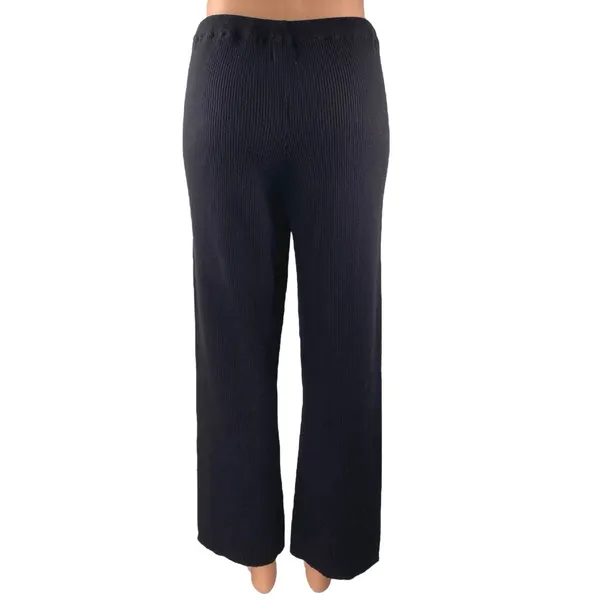 Legoe Heritage Womens Black Rib Knit Straight Leg High Waist Trousers Pants XS - Image 3