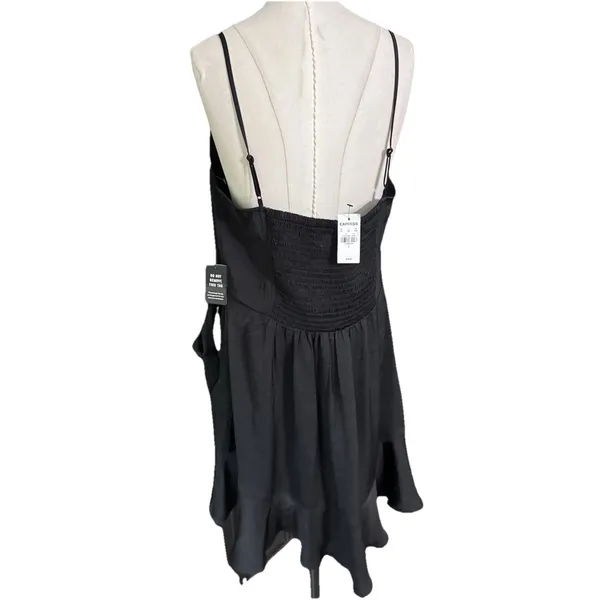 Express Black Ruffle Square Neck Wrap Mini Dress Womens Large NWT Tie Waist - Image 5