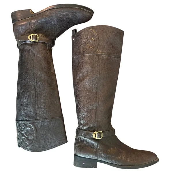 Tory Burch Marlene Dark Brown Tumbled Leather Riding Boots 8.5 - Image 4