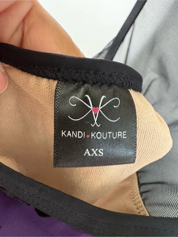 Kandi Kouture Black & Purple Floral Velvet Mesh Leotard Size AXS - Image 7