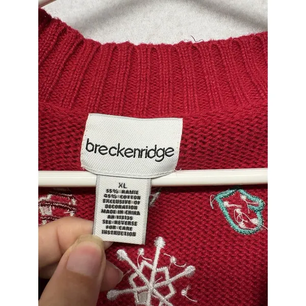 Breckenridge Sleeveless Sweater Vest Full Zip Up Holiday Winter Snowman Red XL - Image 2