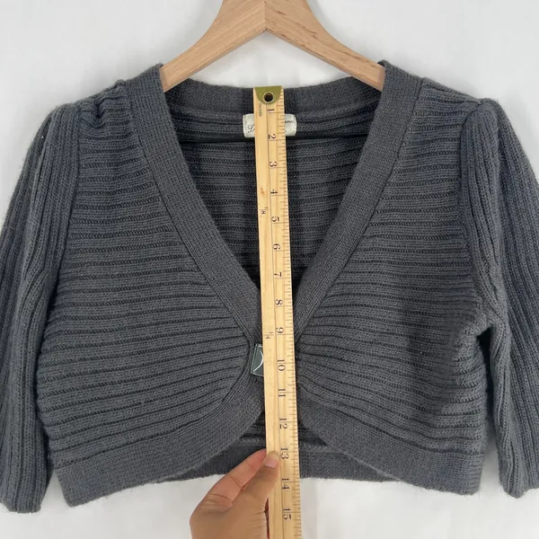 Anthropologie Laurete Lane Womens Size M Alpaca Blend Gray 3/4 Sleeve Crop Cardigan‎ Sweater - Image 11