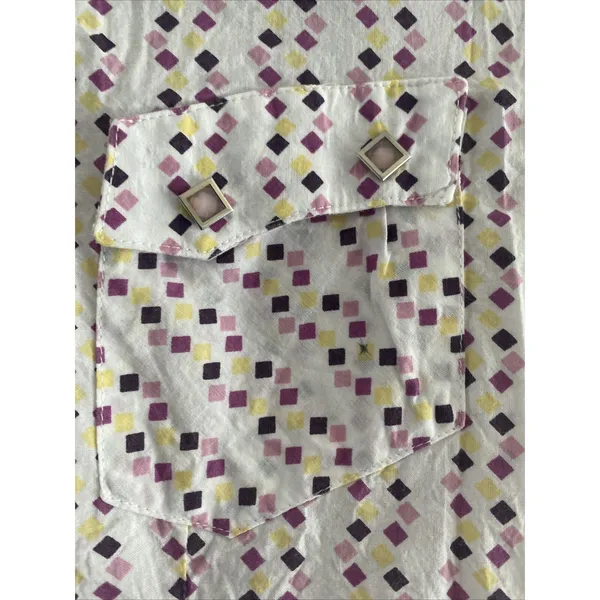 Ariat Western Pearl Snap Shirt Womens M Purple Yellow Diamond Print Cotton Top - Image 2