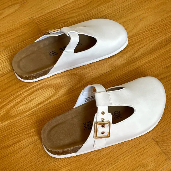 SUFU White Clog Mule Sandals Womens EU 39 US 7.5 Cork Footbed Slip On Buckle Comfort Shoes - Image 3