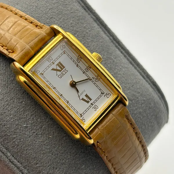Guess Gold-tone Rectangular Case Leather Women’s Quartz Watch Working - Image 3