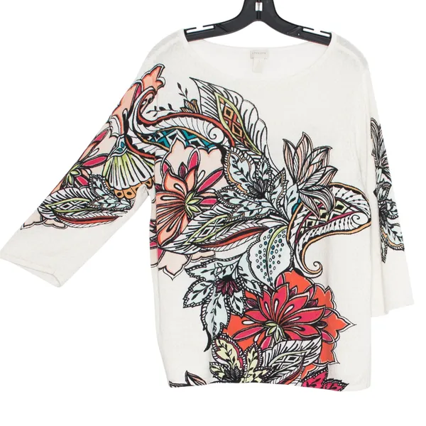 Chicos Floral Abstract Sweater Artsy Boho Statement Eclectic 3 XL 16 3/4 Sleeve - Image 2