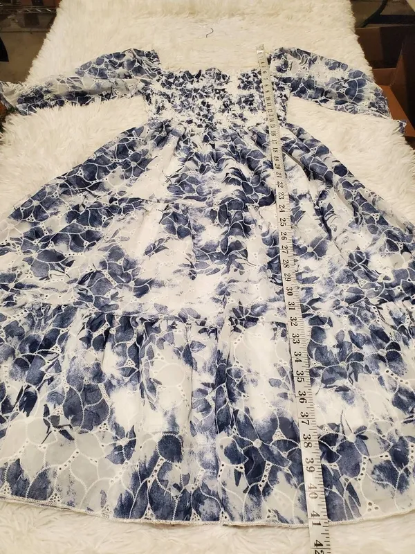 Baltic Born Hazel Eyelet Midi Dress in Navy Blue White XS - Image 6