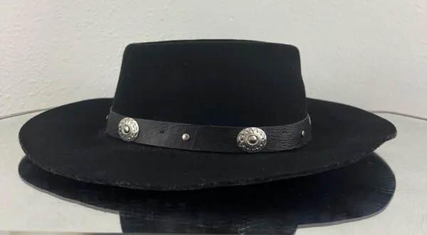 ROCKMOUNT RANCH WEAR Black Felt Wool Silver Concho Edgy Western Cowboy Hat - Image 3