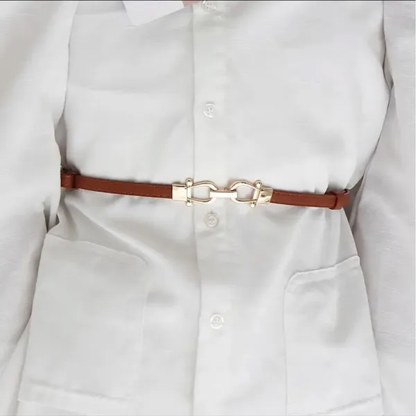 Camel‎ Color Stylish Thin Belt Metal Simple Hook Buckle Adjustable Waist Band - Image 4