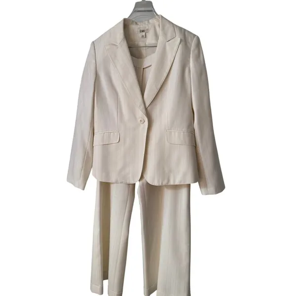 Y2K Cato 2pc Cream Pink Gray Striped Suit.‎ Jacket and Pants Women's Size 14 - Image 4