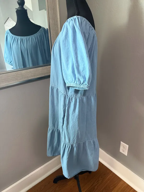 BeachLunchLounge Amie Convertible Neck Costal Cowgirl Chambray Denim Dress Large. - Image 3