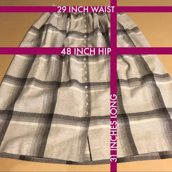 Vintage 1980'S Century Beige & Brown Plaid Wool Midi Skirt (12) - Image 10