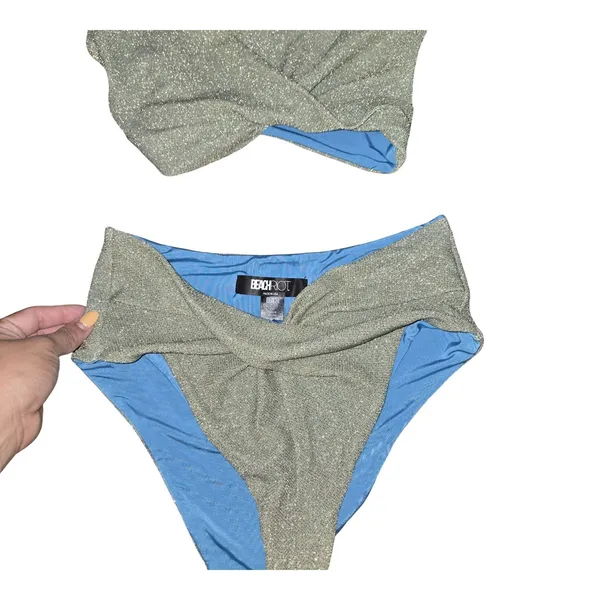 BEACH RIOT Bikini Set Kenzie Top Zuri Bikini Bottom‎ Beryl Green Size: M - Image 3