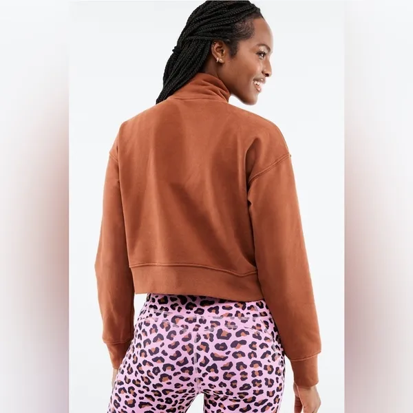 Fabletics Kat Half Zip Pullover Java Brown Cropped Sweatshirt Size Small - Image 3