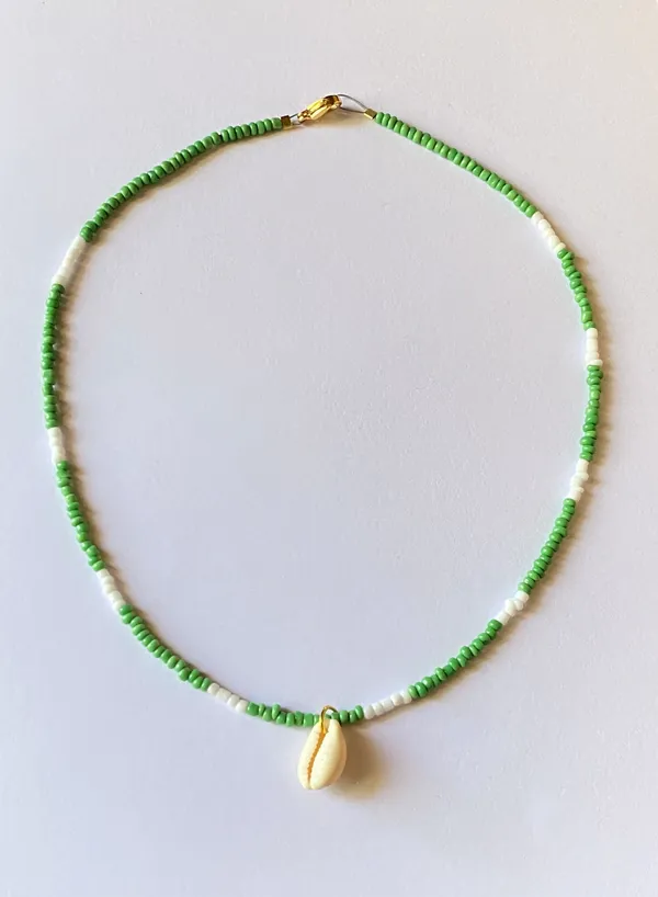 Handmade natural cowrie seashell seed beads necklace🐚☀️🍉 - Image 4