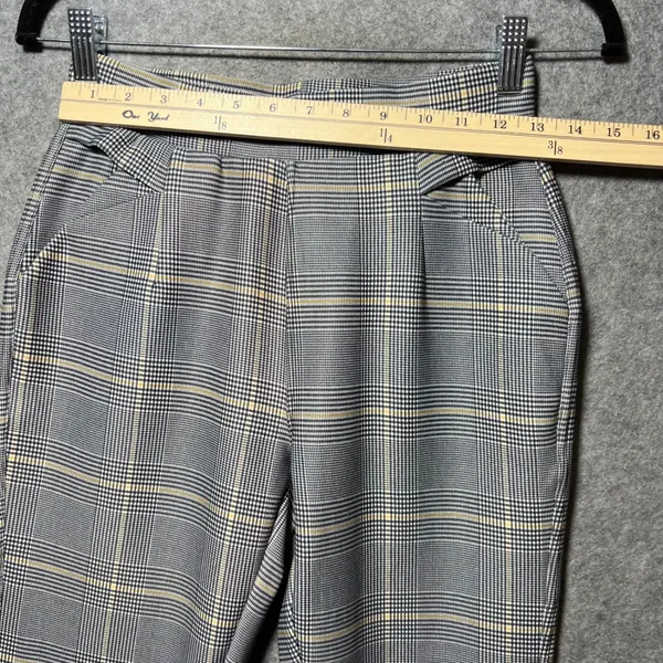 Indero Grey Glen Plaid High Waisted Pull On Trousers Dress Pants S M Tapered - Image 2