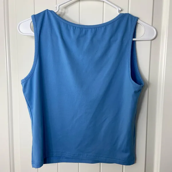 EUC Women’s San Francisco‎ California medium blue brown stretch thick crop top L - Image 4