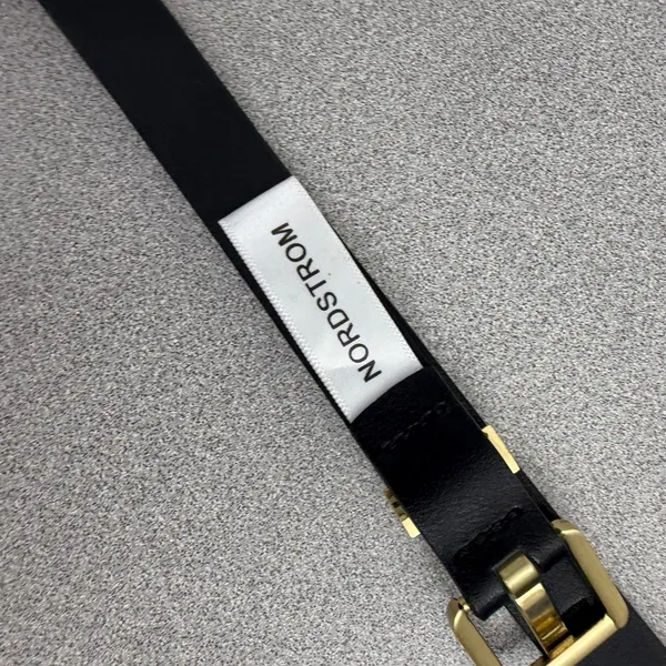 Nordstrom Belt Womens XL Black Trouser Fit Skinny Leather Gold Buckle Accessory - Image 6