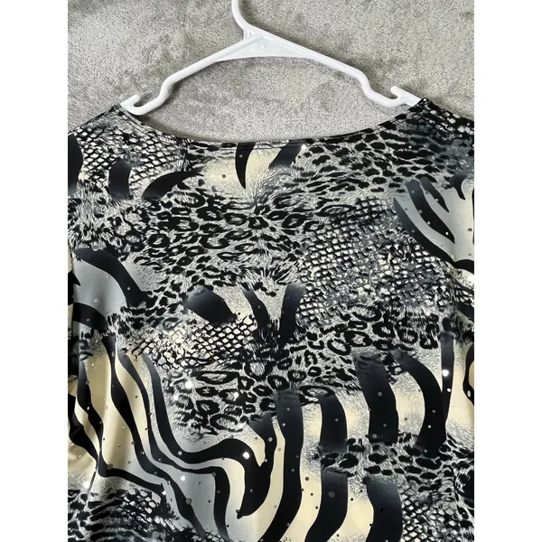 Vintage Y2K Animal Print Sequin Top Zebra Leopard Bell Sleeve Black Cream Large - Image 4