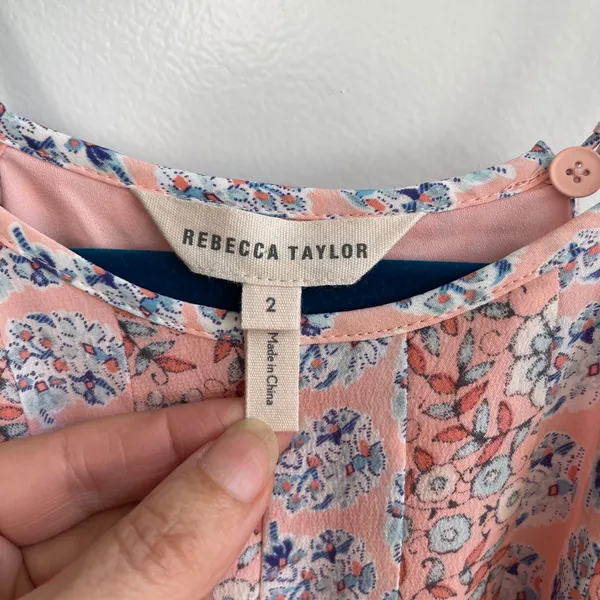 Rebecca Taylor Silk Floral Halter Mini‎ Dress Womens 2 Pink Blue Boho Pleated - Image 5