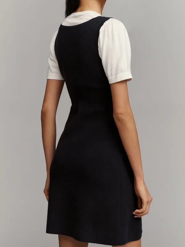 Maeve Navy/Ivory Twofer Double-Breasted Mini Dress Size XL with Gold Buttons - Image 9