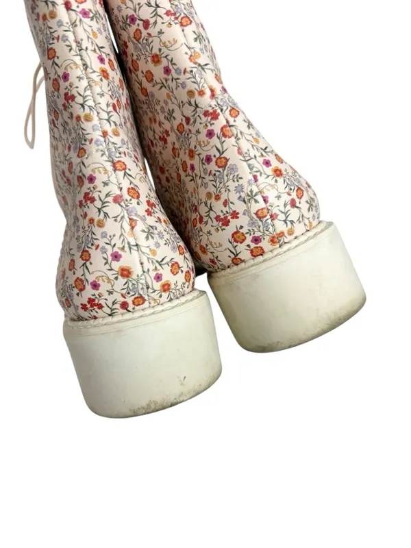 Schutz McKenzie Napa Mini Floral Lace Up Zipped Combat Boots Cream Size‎ 8.5 - Image 12