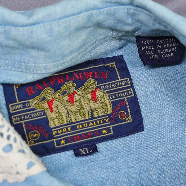 Vintage Chaps Ralph Lauren Denim Shirt XL Custom Handmade Lace Cottagecore‎ DIY - Image 3