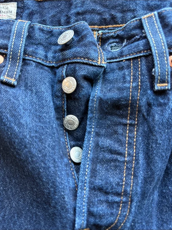 Levis 501 Premium Dark Wash Button Fly Jeans 28" Inseam Size 26 - Image 5