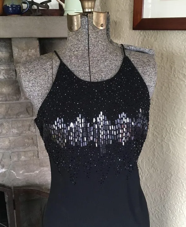 Vintage 90s Beaded Black Floor Length Formal Dress prom - Image 5