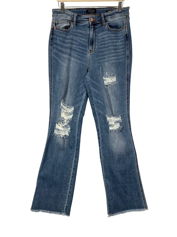 NEW Judy Blue High Waist Destroy Fray Hem Bootcut Jeans Size 31 - Image 5
