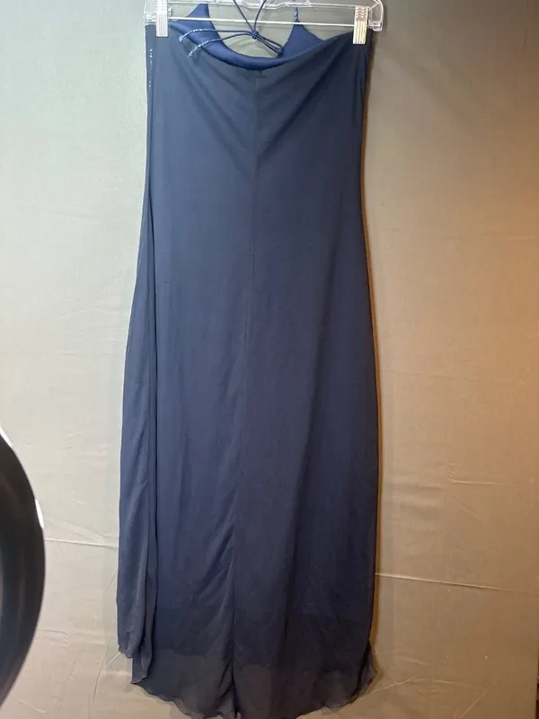 Vintage 90s Byer Too M Navy Rhinestone Halter Maxi Dress Cowl Neck Made USA - Image 5
