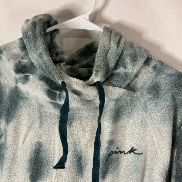 PINK - Victoria's Secret White And Green Tie-Dye Hoodie Sweater — Size Large - Image 5