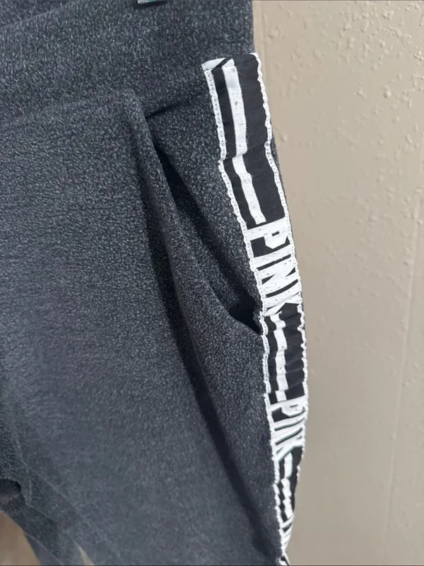 PINK Victoria's Secret Black Jogger Pants with White Logo Side Trim - Image 4