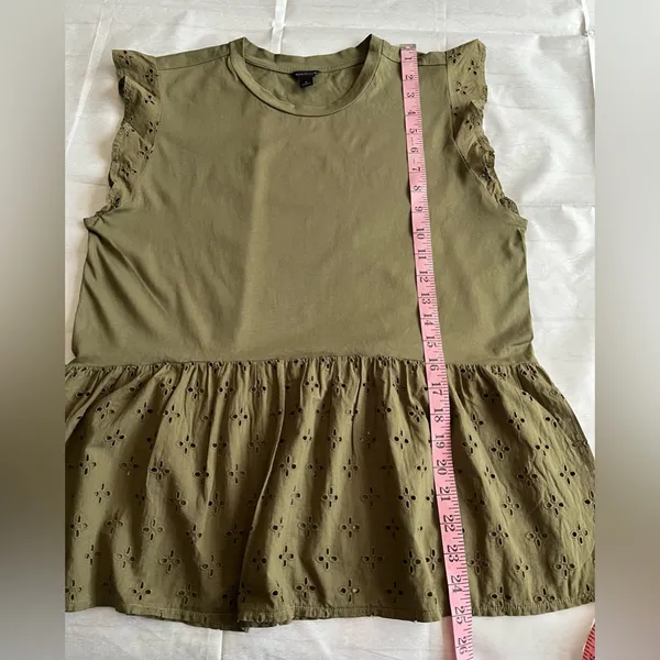 Ann Taylor‎ Olive Eyelet Peplum Ruffle-Sleeve Top - Image 5