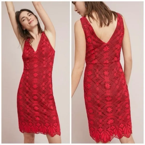Anthropologie Maeve Camari Red Lace Column Dress - Image 2
