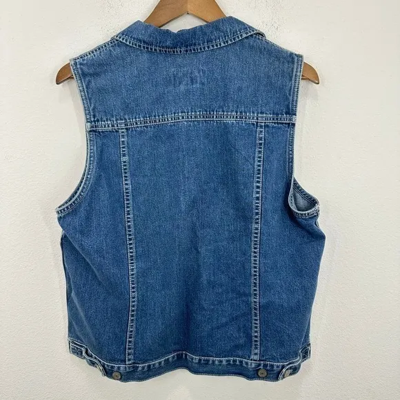 Vintage Eddie Bauer 100% Cotton Denim‎ Vest Button Front Layering 90s Country - Image 6