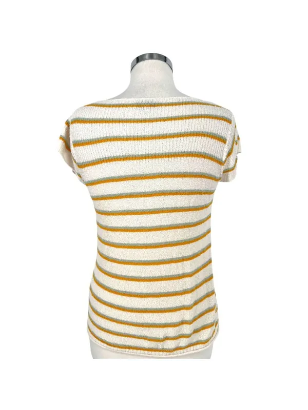 Madewell Striped Short Sleeve Knit Top White Yellow Casual 70s Retro Size Small - Image 6