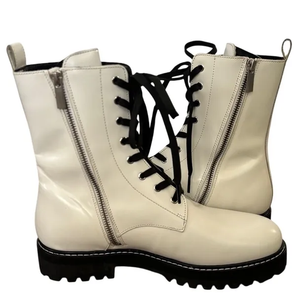 Thursday Boot Company Leather Combat Boots in Ecru‎ White Sz 10 Chunky Lug Sole - Image 10
