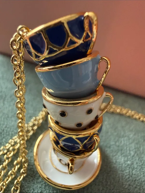 Kate Spade |♠️|Gold Plated Stacked Teacup Pendant Necklace | Blue - Image 3