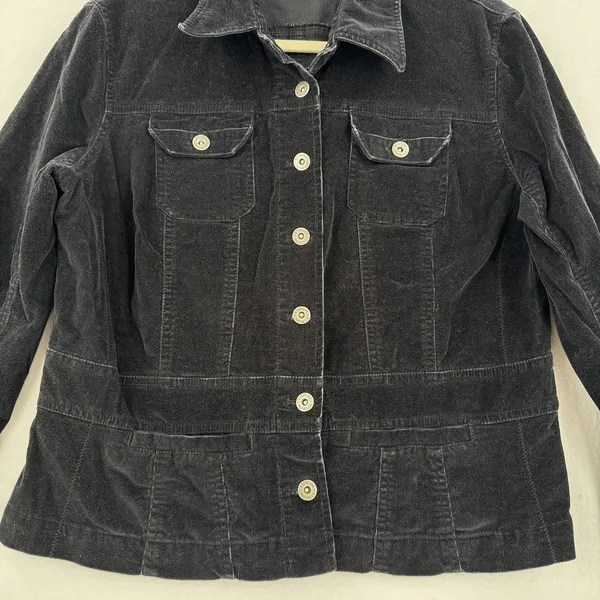 Rafaella Velvet Jacket Women 14 Black Button Front Peplum Trucker Stretch Y2K - Image 5