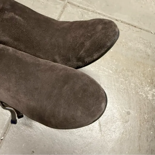 Franco Sarto Black & Charcoal Almond Toe Suede Leather Heeled Ankle Boots 6 GUC - Image 2