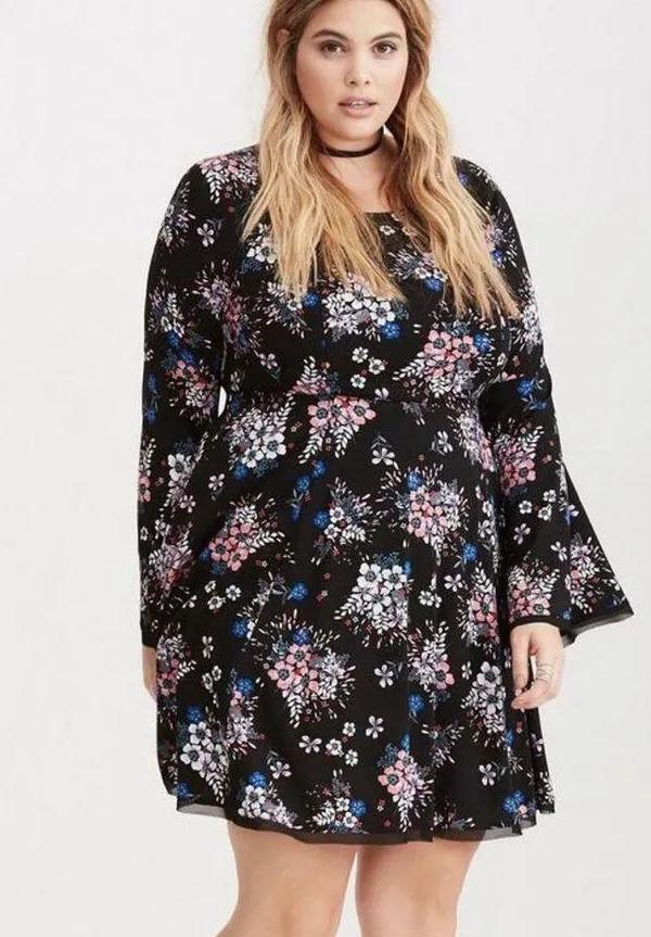 Torrid Black&Pink Floral Challis Mini Dress Sz.24W - Image 2
