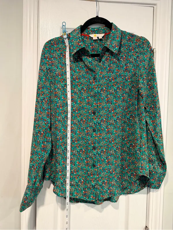 Boden Size 6 Green Floral Button Front Silk Shirt Blouse Green Ditsy Print - Image 7