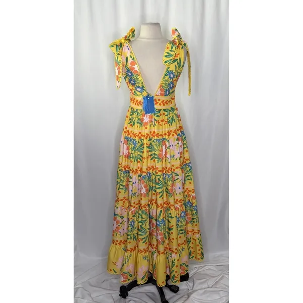 NWT!! CHELSEA & VIOLET Cecily Maxi Dress Yellow Floral Vacation Tiered X-Small - Image 7
