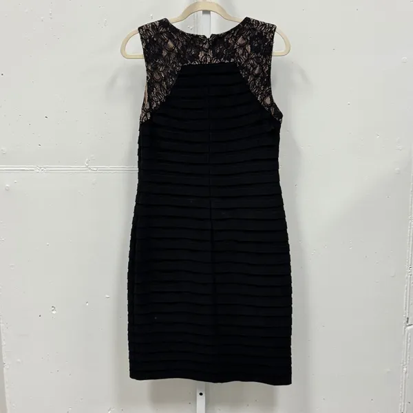 Adrianna Papell Tiered Ribbon Lace‎ Sheath Dress Size 12 Sleeveless Cocktail Blk - Image 2