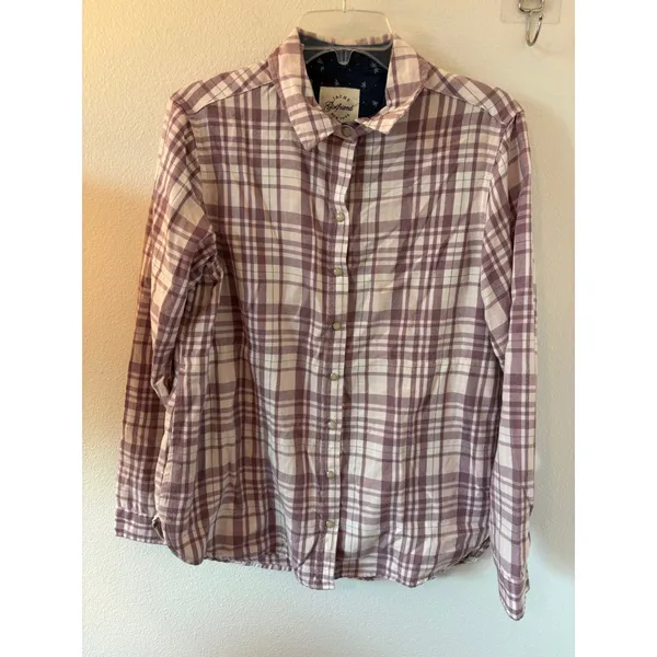 Jachs Girlfriend Purple Plaid Button Down Shirt Long Sleeve Rayon Blend Top - Image 4